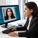 **

Prompt: *A sophisticated AI analyzes a woman's voice during a work meeting. The AI interface displays insights about her tone and communication style, helping her modulate her delivery. Focus on a modern, tech-driven office setting with a positive, empowering vibe. The woman is dressed professionally and engaged in the meeting. The AI feedback should be subtle but informative.*

**
