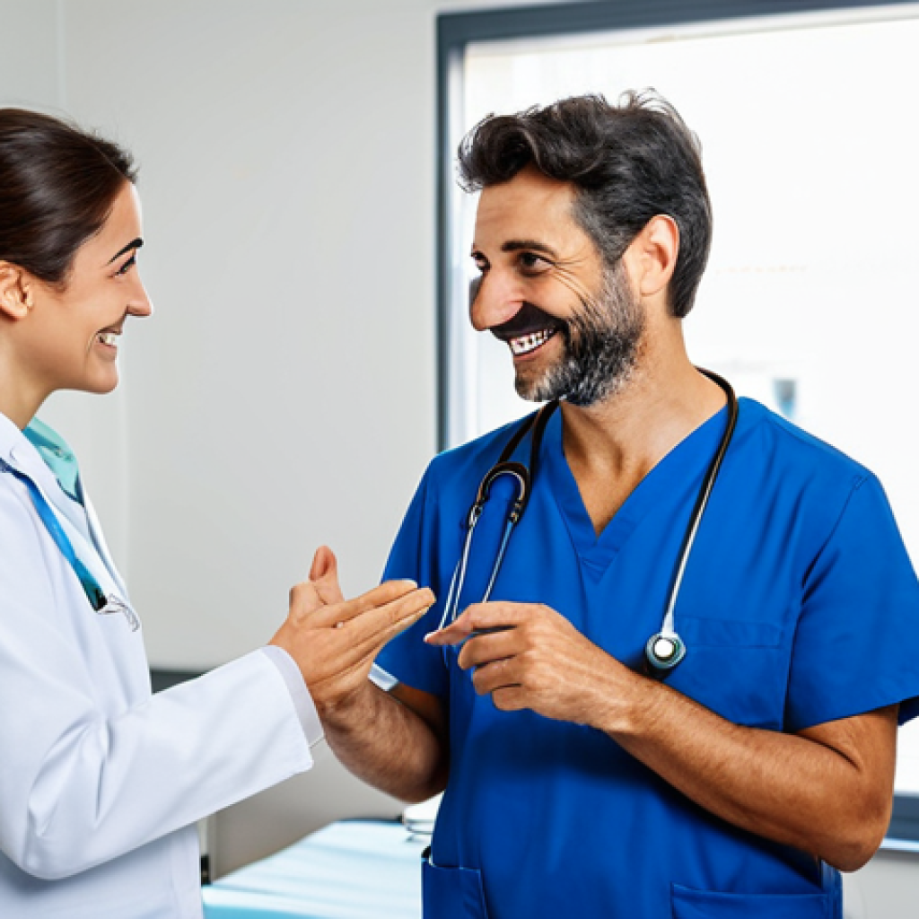 감정인식 AI와 다양한 산업의 융합 - **

A friendly doctor in a modern, brightly lit Italian hospital, fully clothed in professional medi...