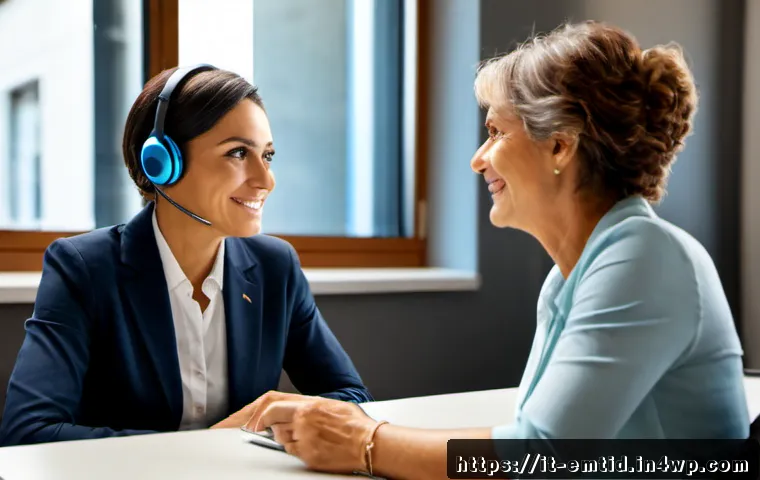 감정인식 AI와 고객 경험의 상관관계 - Photorealistic Italian customer service setting, friendly support specialist wearing a headset speak...